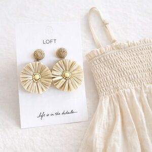 LOFT Beige Floral Drop Raffia Boho Earrings